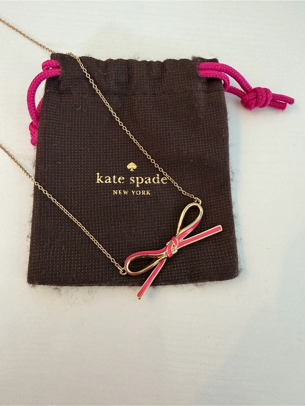 kate spade Flopink Gold Chain Necklace with Pink Bow Accent